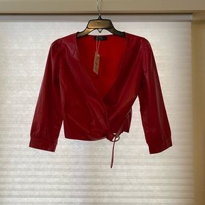 Faux leather red top